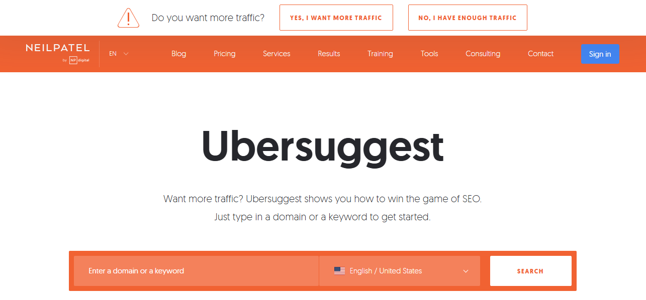   Ubersuggest keyword resaerch tool